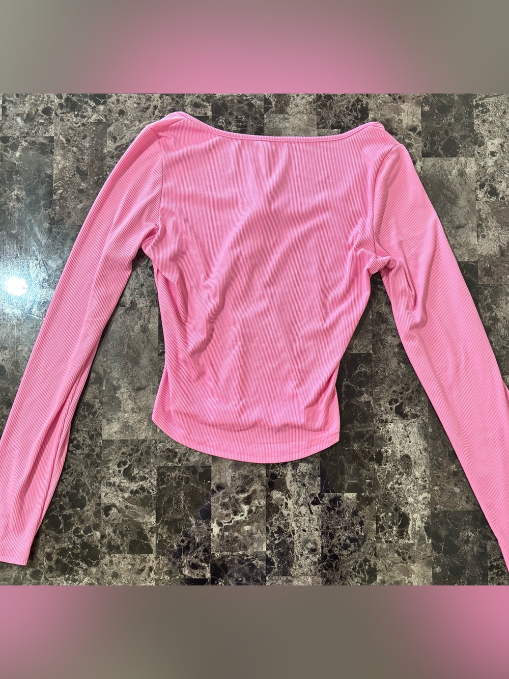 Pink Long Sleeve Ribbed Top with Buttons - Picture 2 of 2
